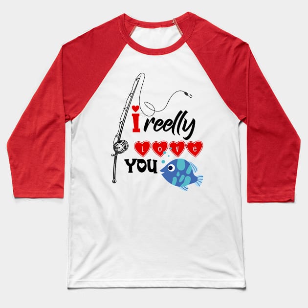 Fishing Valentines Baseball T-Shirt by banayan